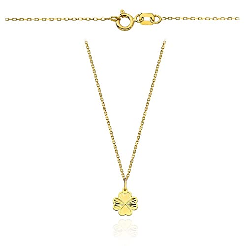 Goldene Damen Halskette 585 14k Gold Gelbgold Kette mit Anhänger Kleeblätter von Lumari Gold