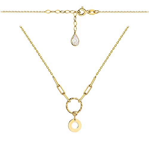 Goldene Damen Halskette 585 14k Gold Gelbgold Kette mit Anhänger Kreis Kugel Zirkonia Gravur von Lumari Gold