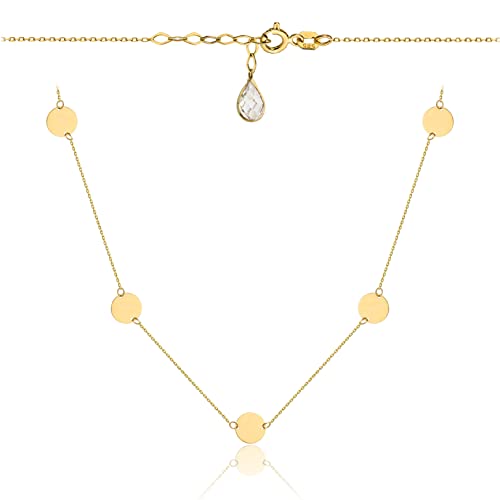 Goldene Damen Halskette 585 14k Gold Gelbgold Kette mit Anhänger Kreis Zirkonia Gravur von Lumari Gold