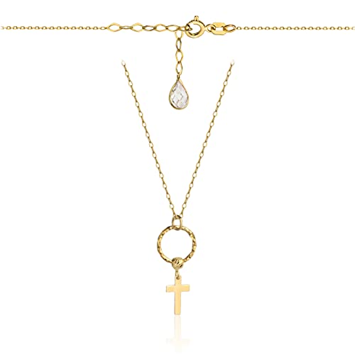 Goldene Damen Halskette 585 14k Gold Gelbgold Kette mit Anhänger Kreuz Zirkonia Gravur von Lumari Gold