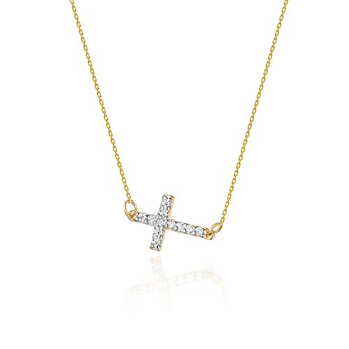 Goldene Damen Halskette 585 14k Gold Gelbgold Weißgold Kette mit Anhänger Kreuz natürlicher echt Diamanten Brillanten Gravur von Lumari Gold