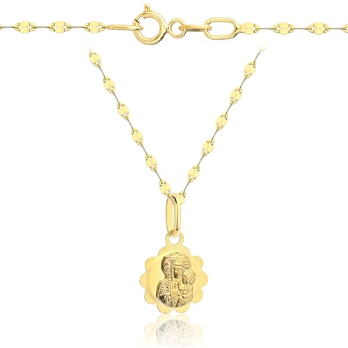 Goldene Halskette 333 8k Gold Gelbgold Kette mit Anhänger Blume Heilige Jungfrau Maria Madonna Gravur für Damen Mädchen Jungen von Lumari Gold