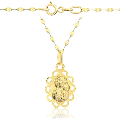 Goldene Halskette 333 8k Gold Gelbgold Kette mit Anhänger Heilige Jungfrau Maria Madonna Gravur für Damen Mädchen Jungen von Lumari Gold