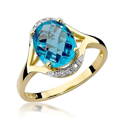 Lumari Gold - Damen Solitär Versprechen Ring Verlobungsring Damen Ring Gold 585 Echtgold 14k Gold mit natürlichem Diamanten Topas Gemstone Gelbgold - Ringe Frauen - Hochwertiges Geschenk von Lumari Gold
