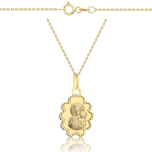 Lumari Gold Goldene Halskette 333 8k Gold Gelbgold Kette mit Blume Anhänger Heilige Jungfrau Maria Madonna Gravur für Damen Mädchen Jungen von Lumari Gold