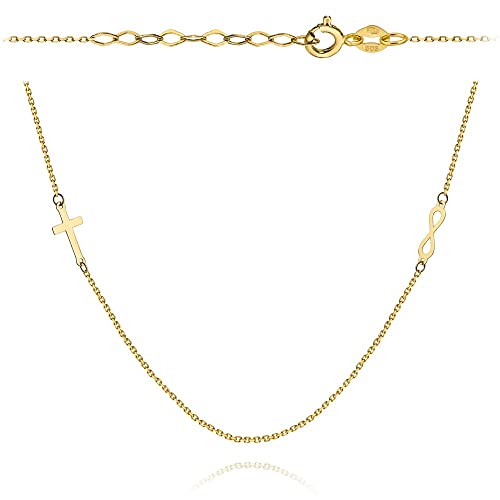 Lumari Gold Goldene Damen Halskette 585 14k Gold Gelbgold Kette mit Anhänger Kreuz Unendlichkeit von Lumari Gold