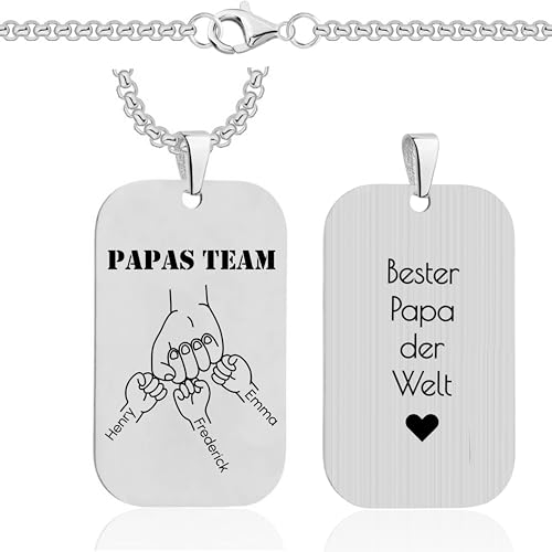 Lumari Gold Personalisierte Halskette Herren mit Gravur - Dog Tag Papa & Kindernamen, Anhänger Geschenk für Vatertag, Geburtstag - ID Kette, Silber von Lumari Gold