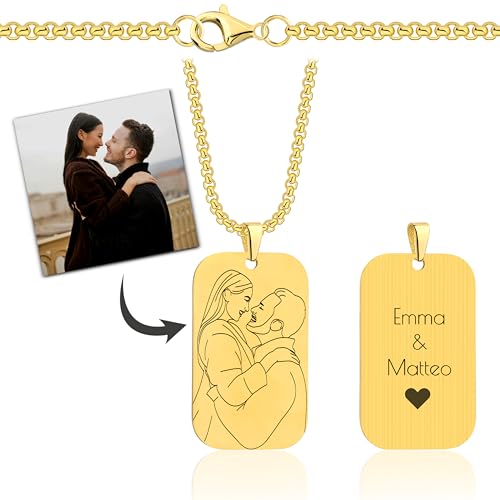Lumari Gold Personalisierte Foto Halskette mit Gravur - Dog Tag Anhänger für Herren & Damen, Lasergravur Edelstahl Kette - Geschenkidee für Partner, Familie, Freunde, Gold von Lumari Gold