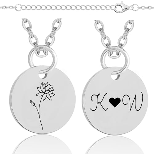 Lumari Gold Personalisierte Halskette mit Geburtsblume & Initialen Gravur – Rechteck Medaillon Silber, Edelstahl Anhänger langlebig & hypoallergen – Geschenk für Damen, Partner & Familie von Lumari Gold