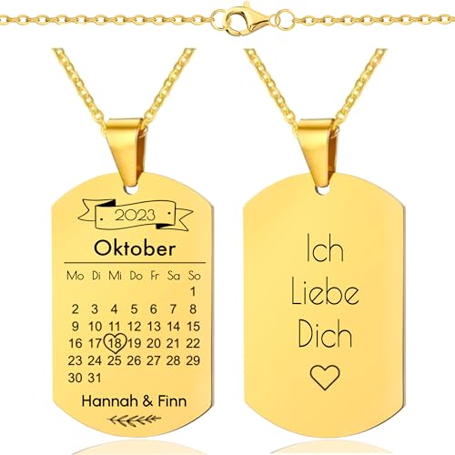 Lumari Gold Personalisierte Tag Halskette mit Wunschtext Gravur – Edelstahl Anhänger Gold für Damen, 40x23mm mit 50cm Kette – Geschenk für Mutter, Partnerin, Freundin von Lumari Gold