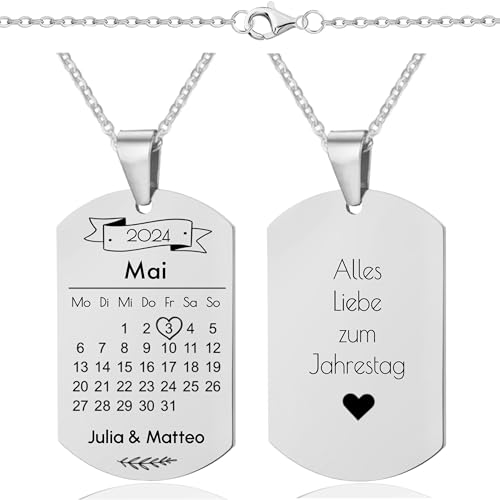 Lumari Gold Personalisierte Tag Halskette mit Wunschtext Gravur – Edelstahl Anhänger Silber für Damen, 40x23mm mit 50cm Kette – Geschenk für Mutter, Partnerin, Freundin von Lumari Gold