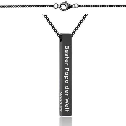 Lumari Gold Personalisierte Säulen Halskette 60 cm mit Gravur – Edelstahl Anhänger Schwarz, Wunschgravur Namenskette für Herren – Hypoallergen & Rostfrei von Lumari Gold