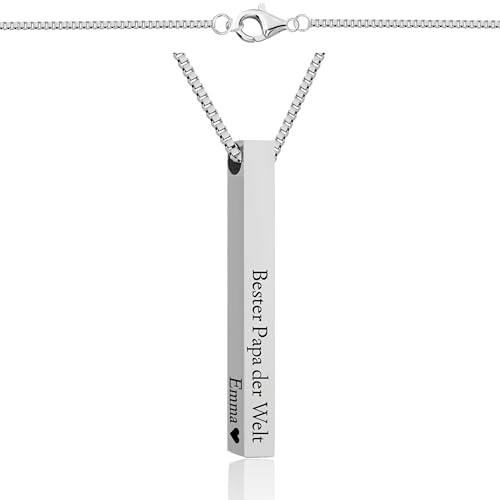 Lumari Gold Personalisierte Säulen Halskette 60 cm mit Gravur – Edelstahl Anhänger Silber, Wunschgravur Namenskette für Herren – Hypoallergen & Rostfrei von Lumari Gold