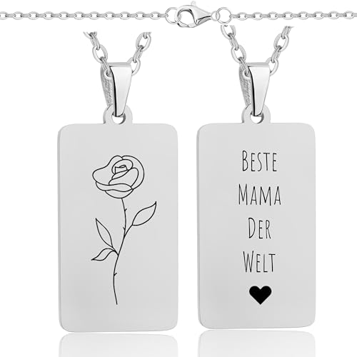 Lumari Gold Personalisierte Halskette mit Geburtsblume & Initialen Gravur – Rechteck Medaillon Silber, Edelstahl Anhänger langlebig & hypoallergen – Geschenk für Damen, Herren, Partner & Familie von Lumari Gold