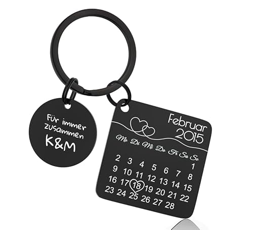 Lumari Gold Personalisierter Kalender-Schlüsselanhänger mit Gravur - Datum & Wunschtext, Edelstahl Gold Anhänger rostfrei – Geschenk für Männer, Frauen, Partner & Familie von Lumari Gold