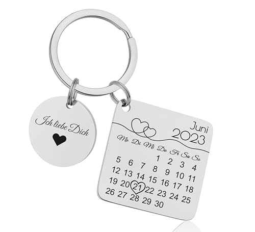 Lumari Gold Personalisierter Kalender-Schlüsselanhänger mit Gravur - Datum & Wunschtext, Edelstahl Schwarz Anhänger rostfrei – Geschenk für Männer, Frauen, Partner & Familie von Lumari Gold