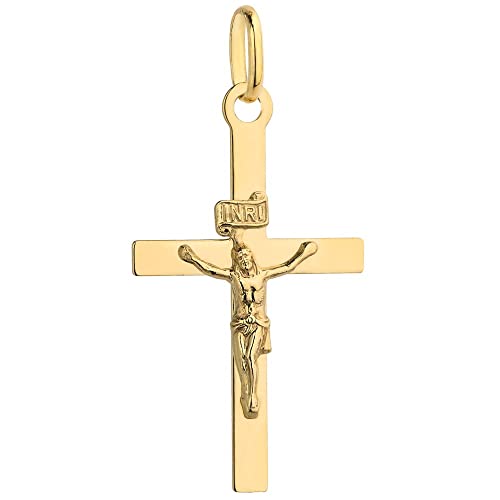 Lumari gold Kreuz Anhänger mit Jesus Gold Gelbgold 585 14K Goldanhänger Kettenanhänger für Damen Mädchen Jungen Kinder von Lumari gold