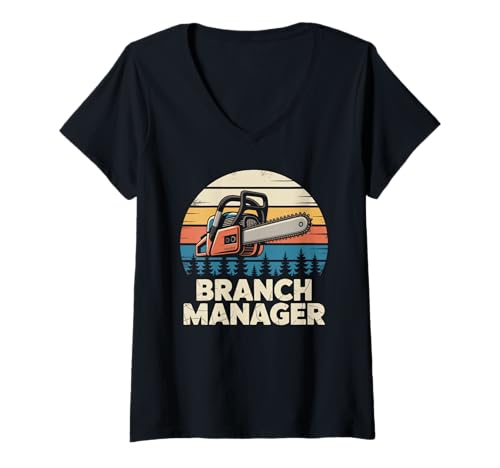Damen Branch Manager Kettensäge Retro Design T-Shirt mit V-Ausschnitt Damen Branch Manager Kettensäge Retro Design T-Shirt mit V-Ausschnitt von Lumberjack Life Retro Timber Work Style