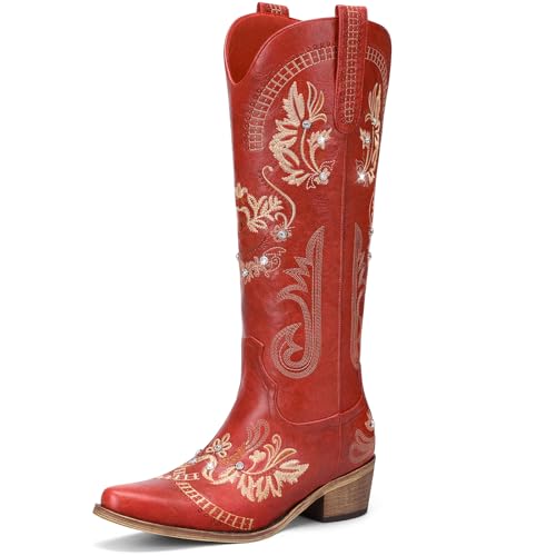 Lumeheel Cowboystiefel für Damen – kniehohe Western-Cowgirl-Stiefel, glitzernde Strasssteine, Retro-Stiefel mit klassischer Stickerei, spitzer Zehenpartie, klobiger Absatz, Reißverschluss, modische Lumeheel Cowboystiefel für Damen – kniehohe Western-Cowgirl-Stiefel, glitzernde Strasssteine, Retro-Stiefel mit klassischer Stickerei, spitzer Zehenpartie, klobiger Absatz, Reißverschluss, modische von Lumeheel