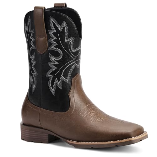 Lumeheel Cowboystiefel für Herren – Western-Herrenstiefel mit klassischer Stickerei, Schlupfstiefel mit quadratischer Zehenpartie, rutschfest, Landhausstiefel, dicker Absatz, langlebig, kurze Stiefel Lumeheel Cowboystiefel für Herren – Western-Herrenstiefel mit klassischer Stickerei, Schlupfstiefel mit quadratischer Zehenpartie, rutschfest, Landhausstiefel, dicker Absatz, langlebig, kurze Stiefel von Lumeheel