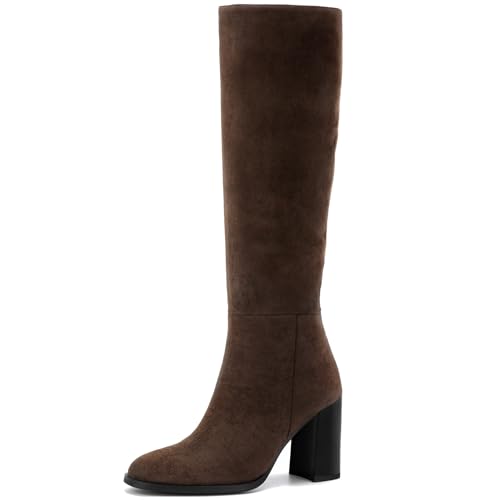 Lumeheel Kniehohe Stiefel für Damen, runder Zehenbereich, klobiger Absatz, Gogo-Stiefel mit seitlichem Reißverschluss, modische hohe Stiefel für Damen, Braun, Wildleder, 37.5 EU Lumeheel Kniehohe Stiefel für Damen, runder Zehenbereich, klobiger Absatz, Gogo-Stiefel mit seitlichem Reißverschluss, modische hohe Stiefel für Damen, Braun, Wildleder, 37.5 EU von Lumeheel