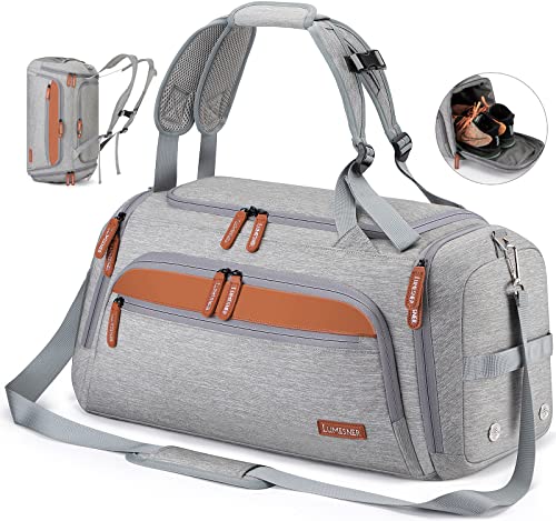 Turnbeutel mit Schuhfach und Nassfach; 38 l Sport-Reisetasche für Damen und Herren; Wochenendtasche mit Schultergurt für Reisen, Fitnessstudio, Yoga, grau von Lumesner