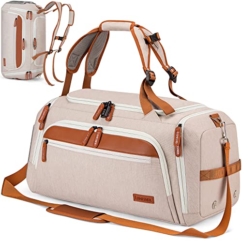 Turnbeutel mit Schuhfach und Nassfach; 42 l Sport-Reisetasche für Damen und Herren; Wochenendtasche mit Schultergurt für Reisen, Fitnessstudio, Yoga, beige von Lumesner