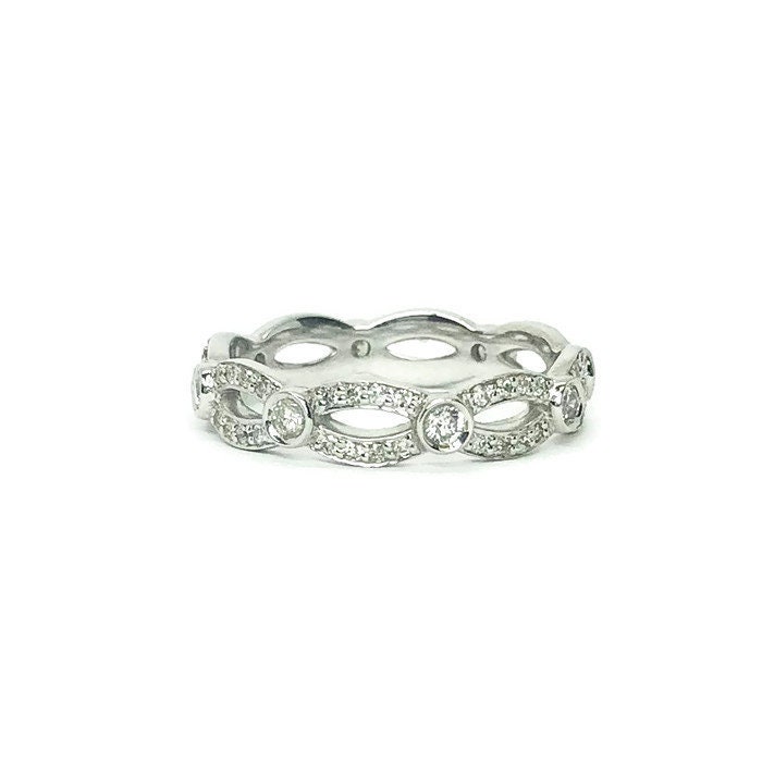 Ewigkeit-Diamant-Band-Verlobungsring, Diamant Ehering, Art-Deco-Lünette Und Punkt Gesetzt, Passende Diamant-Band, Ewigkeit von LumiJewelryStore