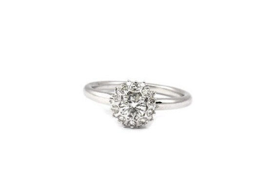 Jahrestag Ring 14 K Weissgold Diamant, Diamant-Ring, Diamant-Cluster-Ring, Verlobungsring von LumiJewelryStore