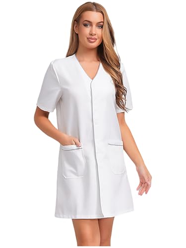 LumiJour Damen Schönheitssalon Arbeitskleid Kurzärmlig Einfarbiger Laborkittel Kittel Kosmetikerin Uniform Berufskleidung Weiß M LumiJour Damen Schönheitssalon Arbeitskleid Kurzärmlig Einfarbiger Laborkittel Kittel Kosmetikerin Uniform Berufskleidung Weiß M von LumiJour