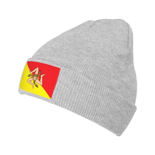 LumiLa Beanie-Mütze mit Flagge von Sizilien für Männer und Frauen, warme, gemütliche Strick-Skullies-Mütze, Acryl-Wintermützen von LumiLa