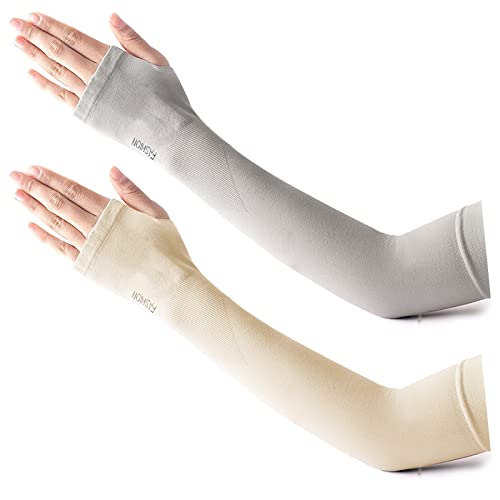 LumiSyne 2 Paar Sonnenschutz Arm Ärmel Mit Daumenloch Damen Herren UPF 50+ Elastische Kompression Ärmel Lange Armlinge Kühlung Armabdeckung Armstulpen Für Sommer Radsport Laufen Golf Tattoo Abdeckung von LumiSyne