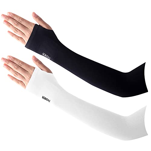 LumiSyne 2 Paar Sonnenschutz Arm Ärmel Mit Daumenloch Damen Herren UPF 50+ Elastische Kompression Ärmel Lange Armlinge Kühlung Armabdeckung Armstulpen Für Sommer Radsport Laufen Golf Tattoo Abdeckung von LumiSyne