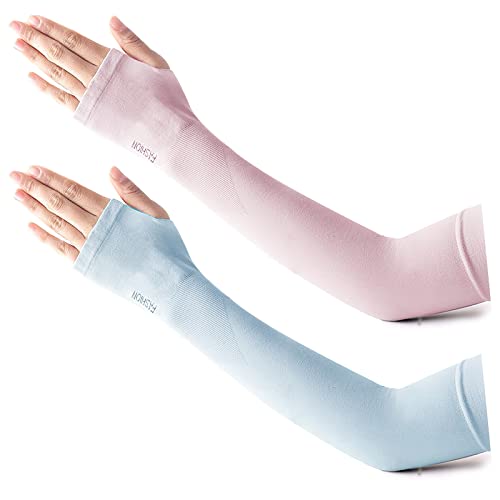 LumiSyne 2 Paar Sonnenschutz Arm Ärmel Mit Daumenloch Damen Herren UPF 50+ Elastische Kompression Ärmel Lange Armlinge Kühlung Armabdeckung Armstulpen Für Sommer Radsport Laufen Golf Tattoo Abdeckung von LumiSyne
