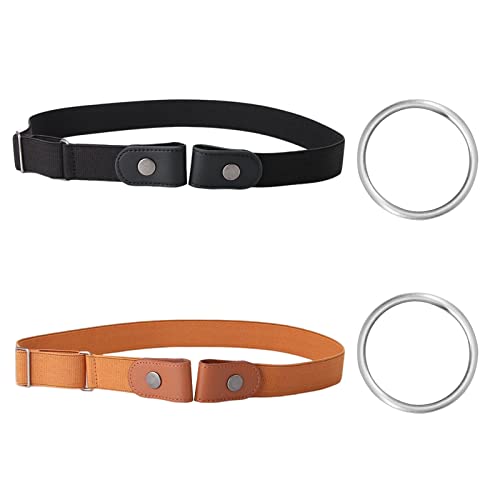 LumiSyne 2 Stücke Gürtel Ohne Schnalle Elastischer Gürtel Für Damen Herren Schnallenfreier Gürtel Unsichtbarer Druckknopf Design Einstellbar Taillengürtel Stretch Gürtel Für Jeans Hosen Kleid von LumiSyne