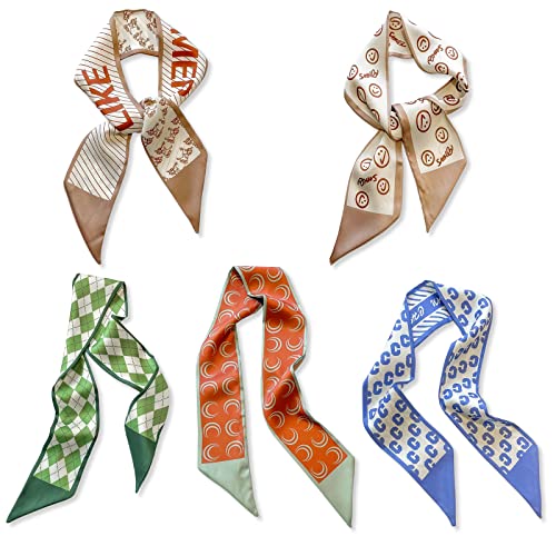 LumiSyne 5 Stück Seidenschal Damen Mädchen Skinny Schal Blume Gedruckt Geometrisch Karierte Muster Frischer Süßer Stil Satin Krawatte Schal Schmaler Lange Halstuch Kopfschmuck Griff Wrap Ribbon LumiSyne 5 Stück Seidenschal Damen Mädchen Skinny Schal Blume Gedruckt Geometrisch Karierte Muster Frischer Süßer Stil Satin Krawatte Schal Schmaler Lange Halstuch Kopfschmuck Griff Wrap Ribbon von LumiSyne