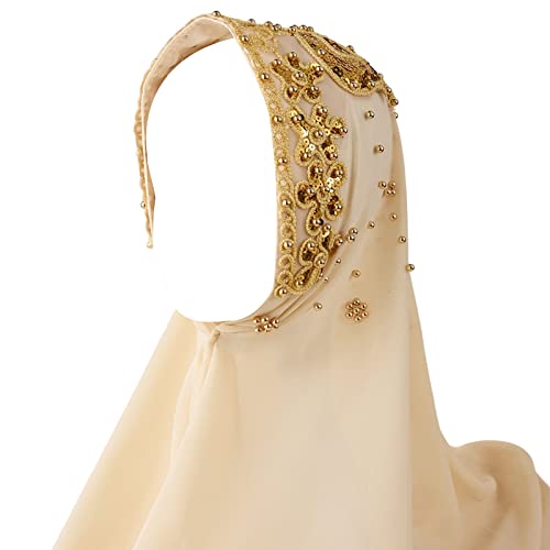 LumiSyne Chiffon Hijab Für Muslimische Damen Einfarbiger Jersey Hijab Mit Gold Glitzert Perlen Weich Kopftuch Wrap Langer Schal Halstuch Volle Abdeckung Turban Khimar von LumiSyne