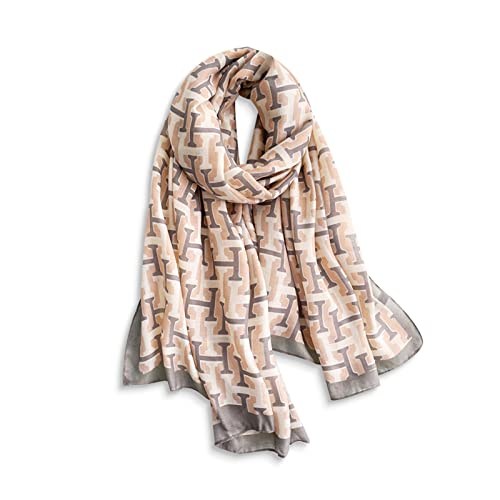 LumiSyne Damen Baumwoll Leinen Schal Buchstaben Blume Gedruckt Mode Stil Damenschals Leicht Und Weich Lange Halstucher Große Schal Warme Sonnenschut Stola Wraps Ganzjährig von LumiSyne