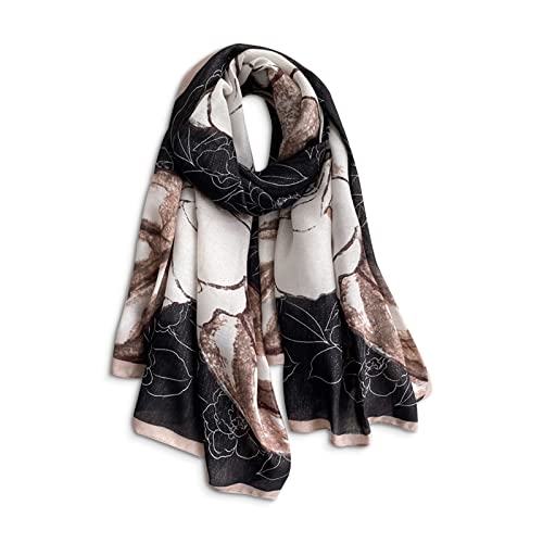 LumiSyne Damen Baumwoll Leinen Schal Buchstaben Blume Gedruckt Mode Stil Damenschals Leicht Und Weich Lange Halstucher Große Schal Warme Sonnenschut Stola Wraps Ganzjährig von LumiSyne