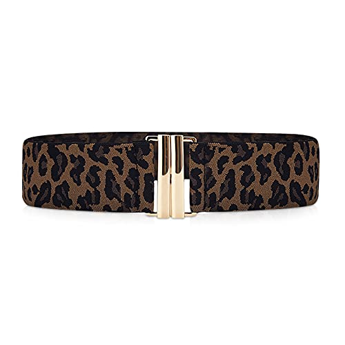 LumiSyne Damen Breit Elastisch Gürtel Stretch Taillengürtel Mode Legierungs Schnalle Flach Schnalle Atmungsaktiv Leinwand Einstellbar Gürtel Vintage Leopard Hüftgurt Für Anzugkleid Kleid Hemd von LumiSyne