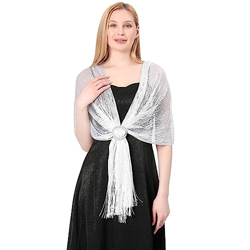 LumiSyne Damen Funkelnde Metallische Schals Und Wickel Mit Schnalle Glitzer Einfarbig Quaste Leicht Lange Schal Elegant Festlich Stola Für Abend Party Kleider Hochzeit Braut Brautjungfer Abschlussball von LumiSyne