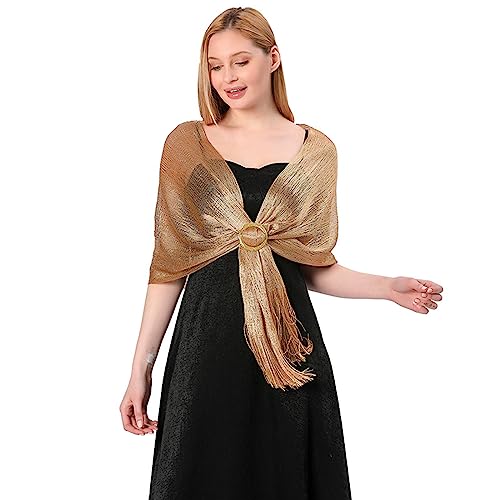 LumiSyne Damen Funkelnde Metallische Schals Und Wickel Mit Schnalle Glitzer Einfarbig Quaste Leicht Lange Schal Elegant Festlich Stola Für Abend Party Kleider Hochzeit Braut Brautjungfer Abschlussball von LumiSyne