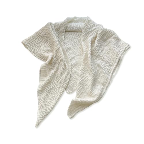 LumiSyne Damen Plissee Schal Quadratischer Schal Baumwolle Leinen Gefühl Schal Mit Falten Textur Und Spitzen Besatz Vintage Literarischer Stil Leichte Weich Kopftuch Halstuch Umschlagtuch Stola von LumiSyne