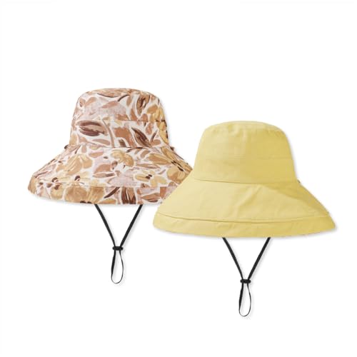 LumiSyne Damen Sonnenhut Mit Breiter Krempe UPF 50+ Wendbarer Fischerhut Einfarbig/Blumendruck Atmungsaktive Baumwolle Eimerhut Mit Abnehmbare Kinnband Floppy Faltbar Sommerhut Für Strand Urlaub Reise von LumiSyne