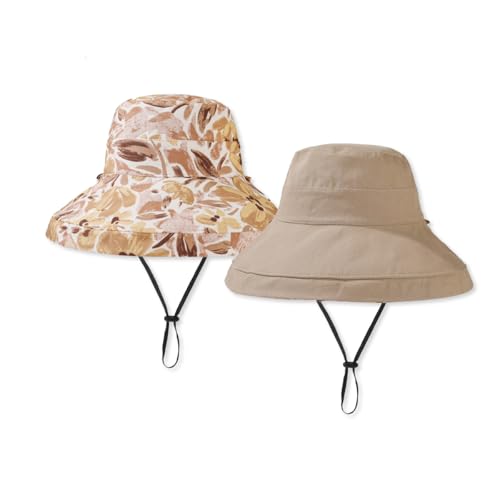 LumiSyne Damen Sonnenhut Mit Breiter Krempe UPF 50+ Wendbarer Fischerhut Einfarbig/Blumendruck Atmungsaktive Baumwolle Eimerhut Mit Abnehmbare Kinnband Floppy Faltbar Sommerhut Für Strand Urlaub Reise von LumiSyne