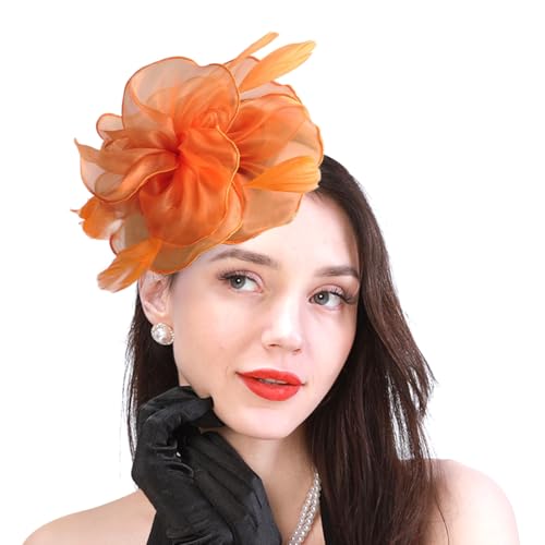 LumiSyne Fascinators Hut Für Damen Blume Tüll Bänder Federn Auf Einem Stirnband Und Einem Geteilten Clip Vintage Elegant Kopfbedeckung Kopfschmuck Für Cocktail Tea Party Hochzeit Prom Pferderennen von LumiSyne