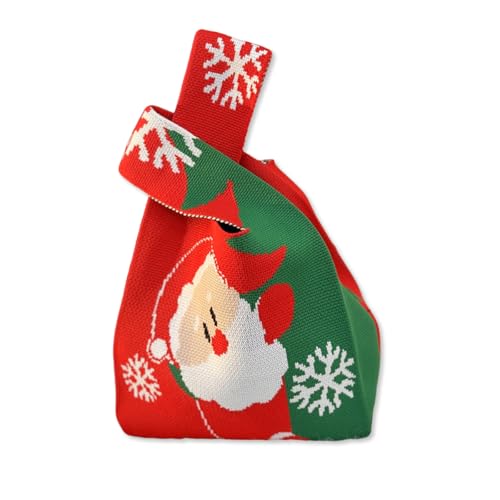 LumiSyne Gestrickte Tragetasche Klein Gehäkelt Handtaschen Weihnachtsmuster Weihnachten Geschenktüten Für Süßigkeiten Geschenke Tragbarer Handgelenkstaschen Geknotete Henkeltaschen Ärmelknotenbeutel von LumiSyne