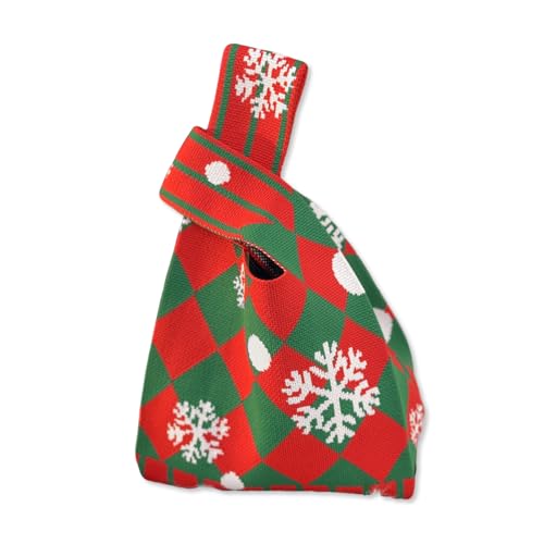 LumiSyne Gestrickte Tragetasche Klein Gehäkelt Handtaschen Weihnachtsmuster Weihnachten Geschenktüten Für Süßigkeiten Geschenke Tragbarer Handgelenkstaschen Geknotete Henkeltaschen Ärmelknotenbeutel von LumiSyne