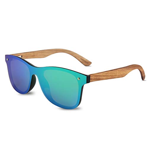 LumiSyne Holz Sonnenbrille Polarisiert Für Herren Damen Mode Verspiegelt Brille Einteilige Linse Randlos Rahmen UV400 Schutz Mit Brillenetui Für Fahren Sport Reise von LumiSyne