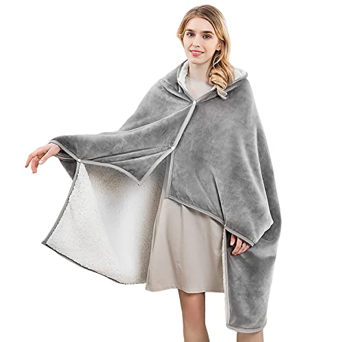 LumiSyne Kuscheldecke Für Damen Klassisch Einfarbig Winter Warm Umhang Poncho Mit Knopf außen Flanell Innen Sherpa Cape Cardigan Weich Flauschig Tragbare Wohndecke Fleecedecke Für Sofa Büro Auto von LumiSyne